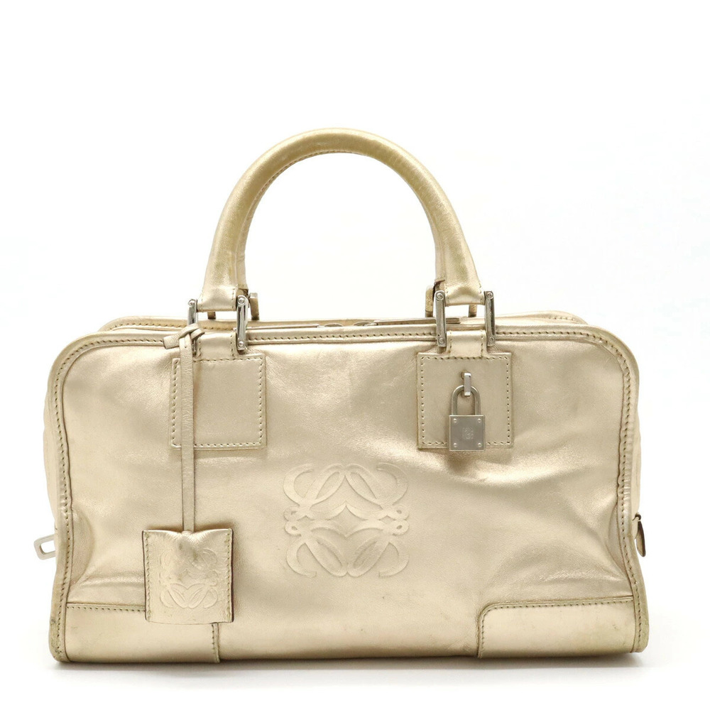 Loewe Amazona Anagram Handbag Boston Metallic Leather Gold